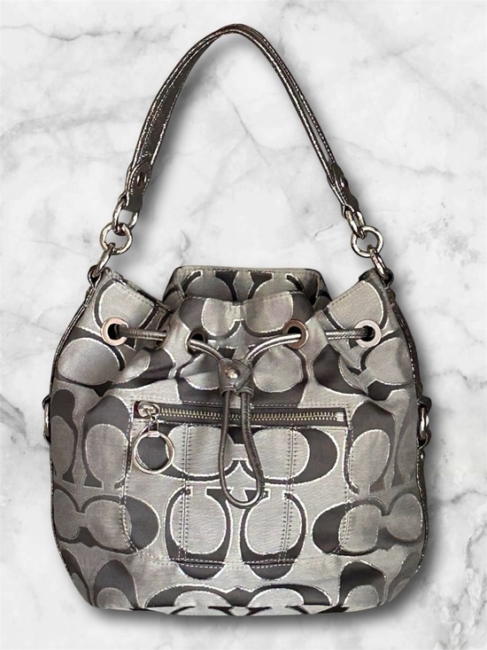 Coach Handbags - NWT Coach Poppy Signature Lurex Cinch Shoulder Bag Silver/Ash 17930 NEW